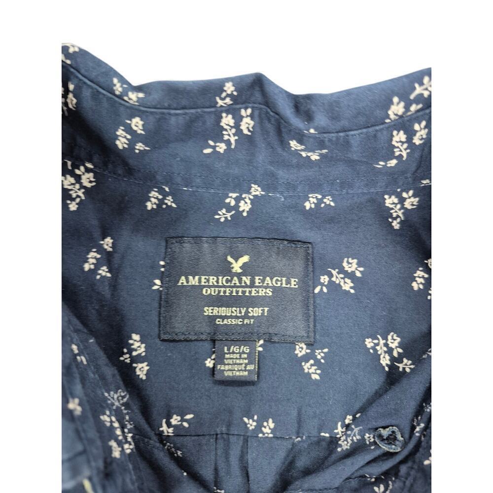 Mens American Eagle Outfitters Classic Navy Blue Calico print dress shirt Sz L - Picture 2 of 6